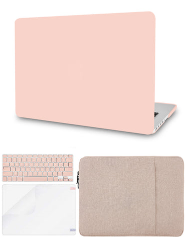 KECC Macbook Case with Cut Out Logo + Keyboard Cover, Screen Protector and Sleeve Package | Color Collection - Pale Pink