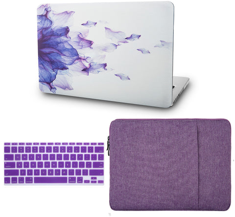 KECC Macbook Case with Cut Out Logo + Keyboard Cover and Sleeve Package | Floral Collection - Purple Flower