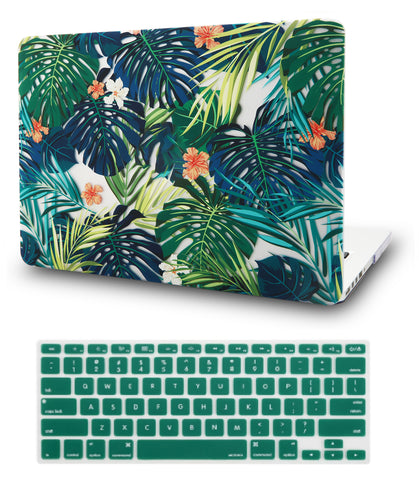 KECC Macbook Case with Cut Out Logo + Keyboard Cover Package | Floral Collection - Hawaiian Tropical Palm Leaves