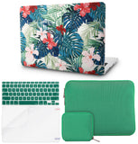 KECC Macbook Case with Cut Out Logo + Keyboard Cover + Slim Sleeve + Screen Protector + Pouch |Palm Leaves Red Flower