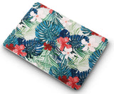 KECC Macbook Case with Cut Out Logo + Keyboard Cover and Sleeve Package | Floral Collection - Palm Leaves Red Flower