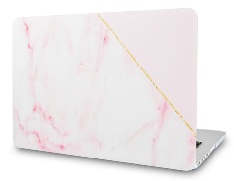 KECC Macbook Case with Cut Out Logo | Marble Collection - Pink Marble with Gold Stripe
