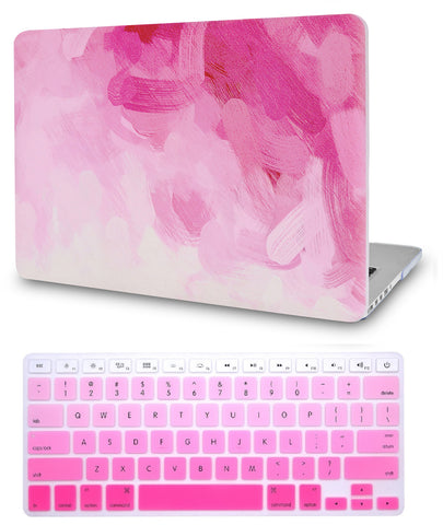 KECC Macbook Case with Cut Out Logo + Keyboard Cover Package | Color Collection - Pink - Water Paint