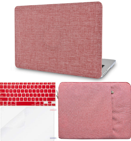 KECC Macbook Case with Cut Out Logo + Keyboard Cover, Screen Protector and Sleeve Package | Color Collection - Red Fabric