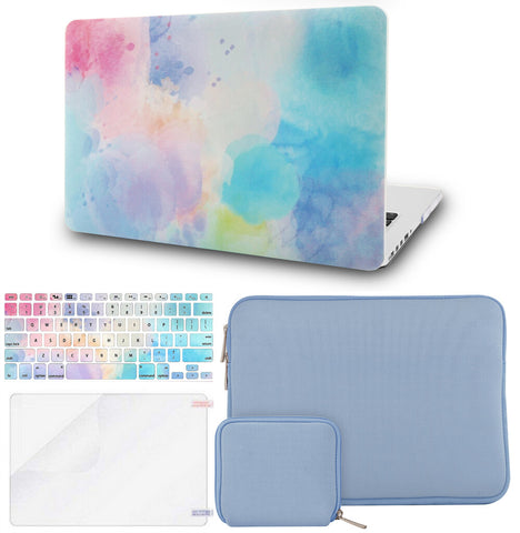 KECC Macbook Case with Cut Out Logo + Keyboard Cover + Slim Sleeve + Screen Protector + Pouch |Rainbow Mist2