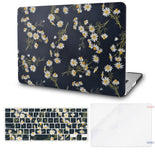 KECC Macbook Case with Cut Out Logo + Keyboard Cover and Screen Protector Package | Floral Collection -White Daisies