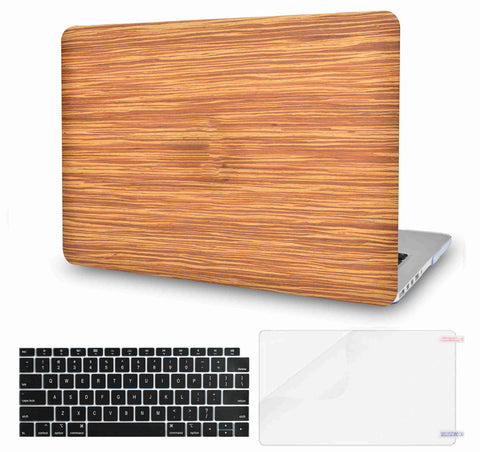 KECC Macbook Case with Cut Out Logo + Keyboard Cover and Screen Protector Package | Leather Collection - Wood Leather 1