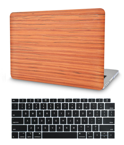 KECC Macbook Case with Cut Out Logo + Keyboard Cover Package | Wood Leather 32