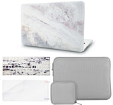 KECC Macbook Case with Cut Out Logo + Keyboard Cover + Slim Sleeve + Screen Protector + Pouch |White Marble 2