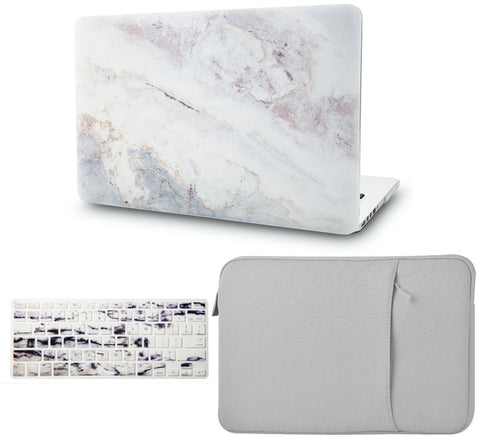KECC Macbook Case with Cut Out Logo + Keyboard Cover and Sleeve Package | Marble Collection - White Marble 2