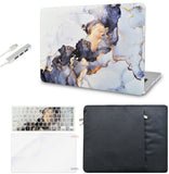 KECC Macbook Case with Cut Out Logo + Keyboard Cover, Screen Protector and Sleeve Sleeve Bag and USB |White Marble Blue Gold