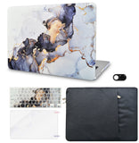 KECC Macbook Case with Cut Out Logo + Keyboard Cover, Screen Protector and Sleeve Sleeve Bag and Webcam Cover|White Marble Blue Gold