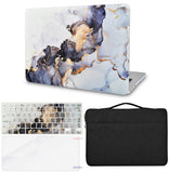 KECC Macbook Case with Cut Out Logo + Keyboard Cover, Screen Protector and Sleeve Bag |White Marble Blue Gold