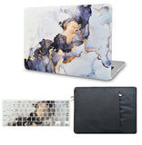 KECC Macbook Case with Cut Out Logo + Keyboard Cover and Sleeve Package |White Marble Blue Gold
