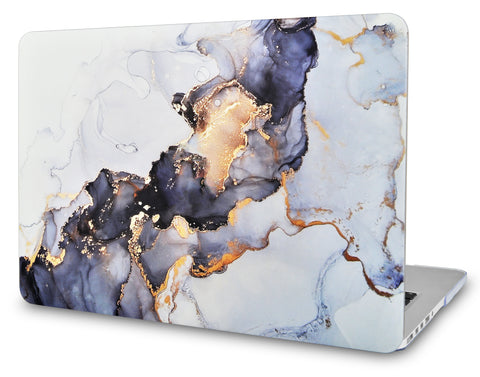 KECC Macbook Case with Cut Out Logo | Color Collection - White Marble Blue Gold