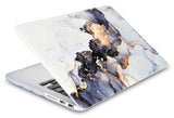 KECC Macbook Case with Cut Out Logo + Keyboard Cover, Screen Protector and Sleeve Package |  White Marble Blue Gold