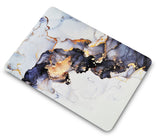 KECC Macbook Case with Cut Out Logo + Keyboard Cover and Sleeve Package |White Marble Blue Gold