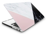 KECC Macbook Case with Cut Out Logo + Keyboard Cover, Screen Protector and Sleeve Package | Marble Collection - White Marble Pink Black