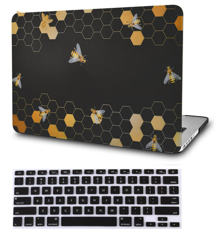 KECC Macbook Case with Cut Out Logo + Keyboard Cover Package |  Black Bees