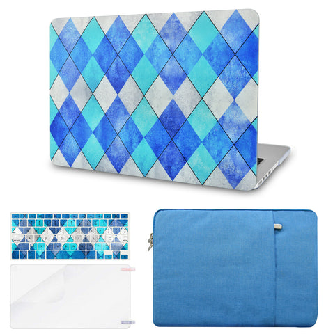 KECC Macbook Case with Cut Out Logo + Keyboard Cover, Screen Protector and Sleeve Package | Blue Cyan Diamond