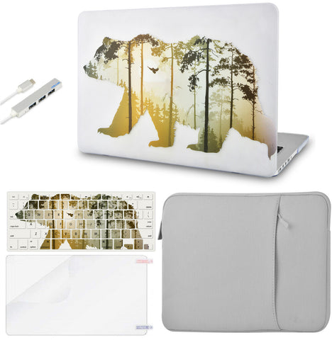 KECC Macbook Case with Cut Out Logo + Keyboard Cover, Screen Protector and Sleeve Sleeve Bag and USB |Bear