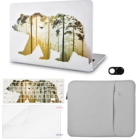 KECC Macbook Case with Cut Out Logo + Keyboard Cover, Screen Protector and Sleeve Sleeve Bag and Webcam Cover|Bear