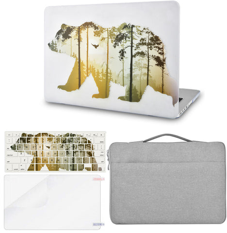 KECC Macbook Case with Cut Out Logo + Keyboard Cover, Screen Protector and Sleeve Bag |Bear