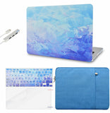 KECC Macbook Case with Cut Out Logo + Keyboard Cover, Screen Protector and Sleeve Sleeve Bag and USB |Blue - Water Paint 2