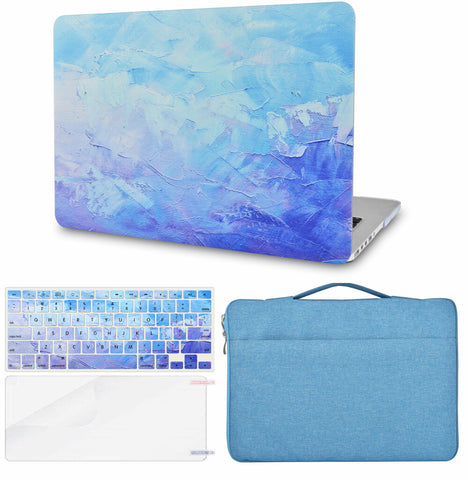 KECC Macbook Case with Cut Out Logo + Keyboard Cover, Screen Protector and Sleeve Bag | Blue - Water Paint 2