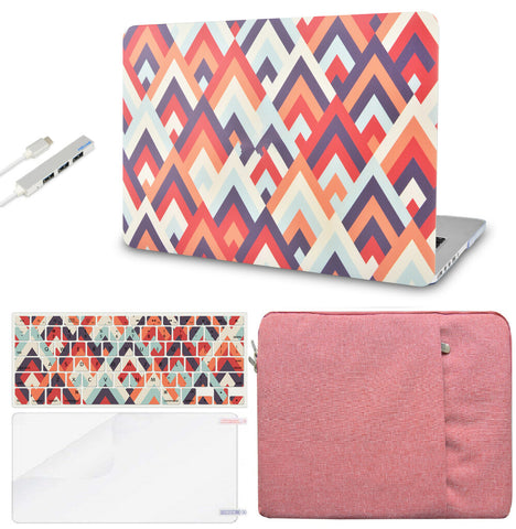 KECC Macbook Case with Cut Out Logo + Keyboard Cover, Screen Protector and Sleeve Sleeve Bag and USB |Colorful Triangles 2