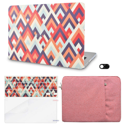 KECC Macbook Case with Cut Out Logo + Keyboard Cover, Screen Protector and Sleeve Sleeve Bag and Webcam Cover|Colorful Triangles 2