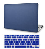 KECC Macbook Case with Cut Out Logo + Keyboard Cover Package | Navy Blue Leather
