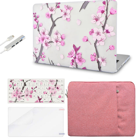 KECC Macbook Case with Cut Out Logo + Keyboard Cover, Screen Protector and Sleeve Sleeve Bag and USB |Flower 10