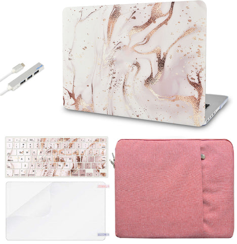 KECC Macbook Case with Cut Out Logo + Keyboard Cover, Screen Protector and Sleeve Sleeve Bag and USB |Gold Branches