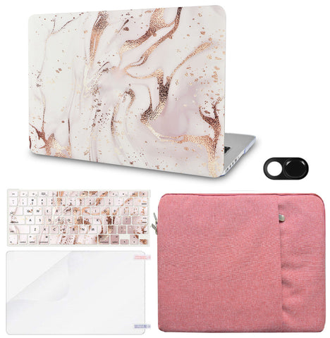 KECC Macbook Case with Cut Out Logo + Keyboard Cover, Screen Protector and Sleeve Sleeve Bag and Webcam Cover|Gold Branches