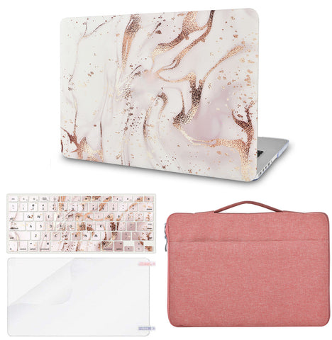 KECC Macbook Case with Cut Out Logo + Keyboard Cover, Screen Protector and Sleeve Bag |Gold Branches