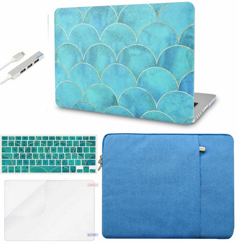 KECC Macbook Case with Cut Out Logo + Keyboard Cover, Screen Protector and Sleeve Sleeve Bag and USB |Japanese Circle Pattern