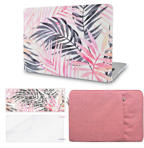 KECC Macbook Case with Cut Out Logo + Keyboard Cover, Screen Protector and Sleeve Package | Leaf - Pink Grey