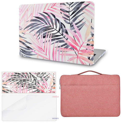 KECC Macbook Case with Cut Out Logo + Keyboard Cover, Screen Protector and Sleeve Bag |Leaf - Pink