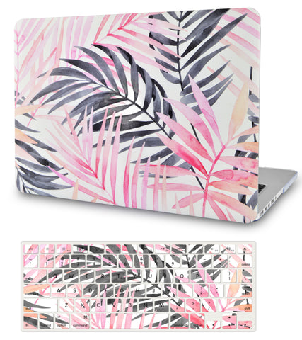 KECC Macbook Case with Cut Out Logo + Keyboard Cover Package | Leaf - Pink Grey