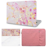 KECC Macbook Case with Cut Out Logo + Keyboard Cover, Screen Protector and Sleeve Package | Color Collection - Pink Marble Gold Mist