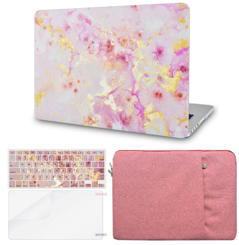 KECC Macbook Case with Cut Out Logo + Keyboard Cover, Screen Protector and Sleeve Package | Color Collection - Pink Marble Gold Mist