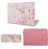 KECC Macbook Case with Cut Out Logo + Keyboard Cover and Sleeve Package |Pink Marble Gold Mist
