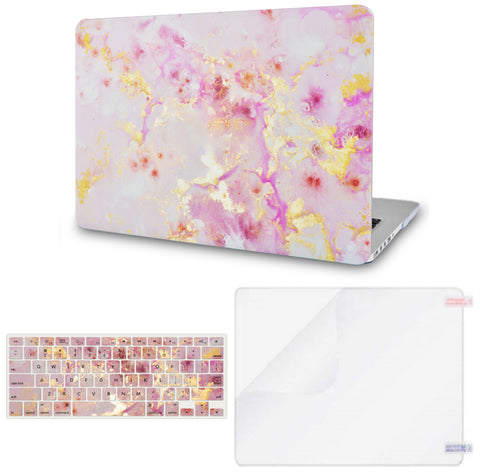 KECC Macbook Case with Cut Out Logo + Keyboard Cover and Screen Protector Package |Pink Marble Gold Mist