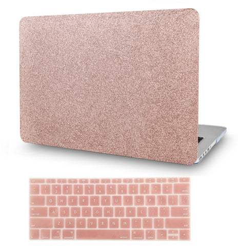 KECC Macbook Case with Cut Out Logo + Keyboard Cover Package | Rose Gold Sparkling