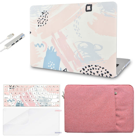 KECC Macbook Case with Cut Out Logo + Keyboard Cover, Screen Protector and Sleeve Sleeve Bag and USB |Watercolor Paint 2