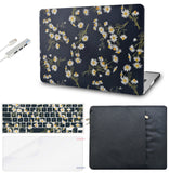 KECC Macbook Case with Cut Out Logo + Keyboard Cover, Screen Protector and Sleeve Sleeve Bag and USB |White Daisies