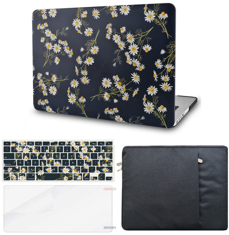 KECC Macbook Case with Cut Out Logo + Keyboard Cover, Screen Protector and Sleeve Package | Color Collection -  White Daisies