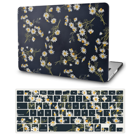 KECC Macbook Case with Cut Out Logo + Keyboard Cover Package | White Daisies