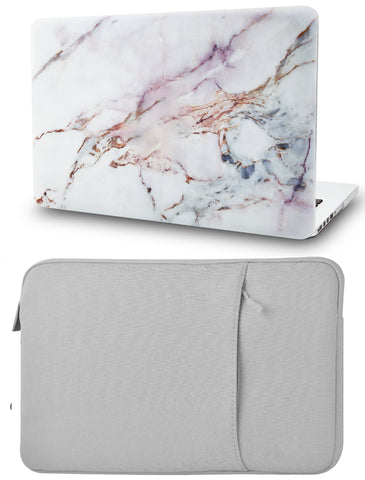 KECC Macbook Case with Cut Out Logo + Sleeve Package | Marble Collection - White Marble 4